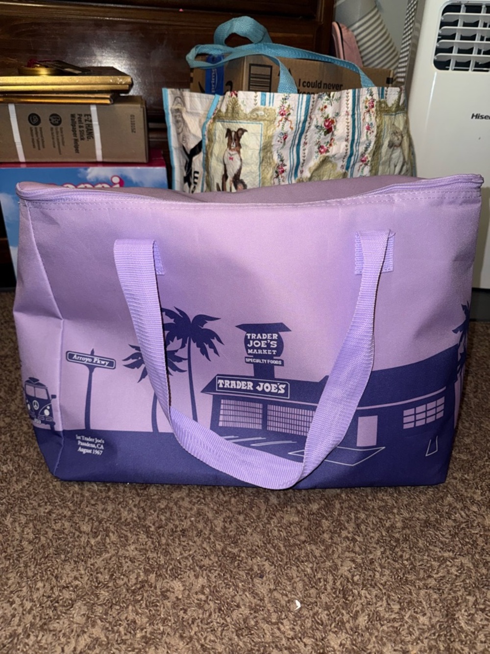 Trader Joe's Large Insulated Lavender Tote Bag Gently Used